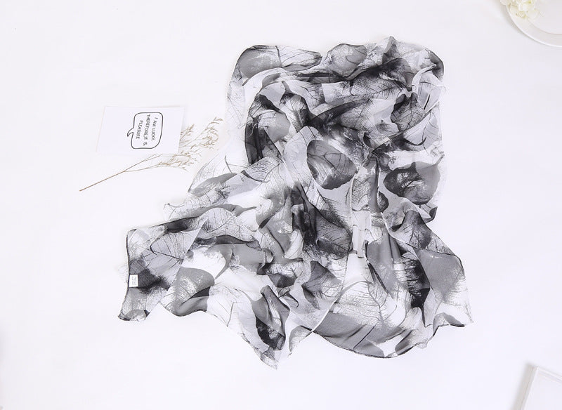 Thin Sunscreen Leaf Pattern Silk Scarf