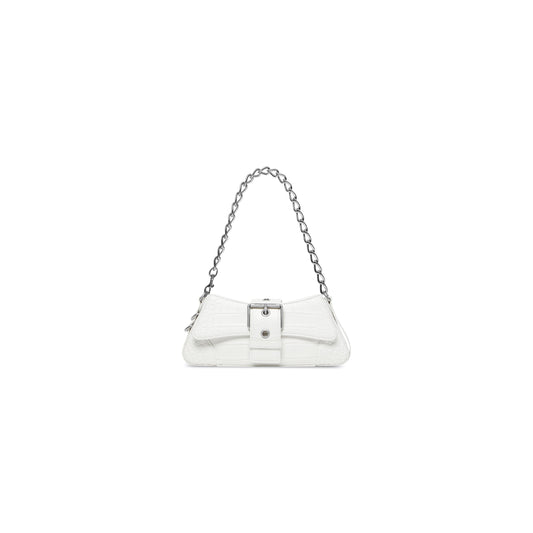 WOMEN'S LINDSAY SMALL SHOULDER BAG WITH STRAP CROCODILE EMBOSSED IN OFF WHITE