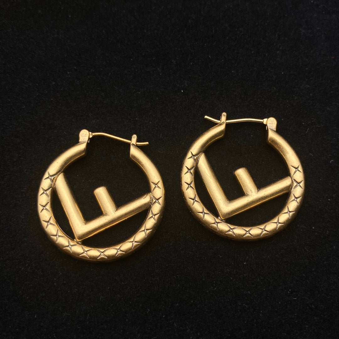 Fashion F letter pattern earrings