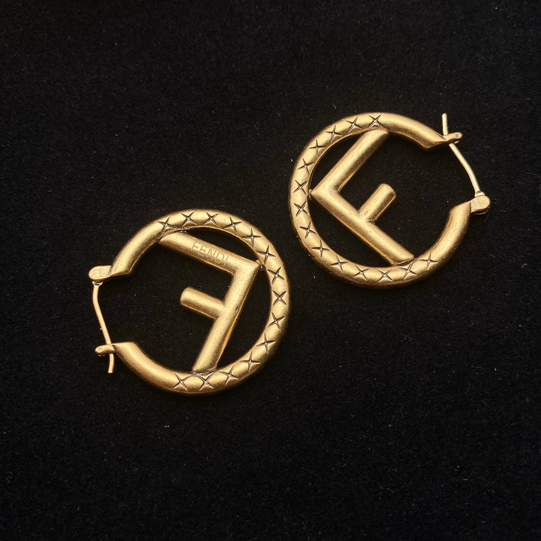 Fashion F letter pattern earrings