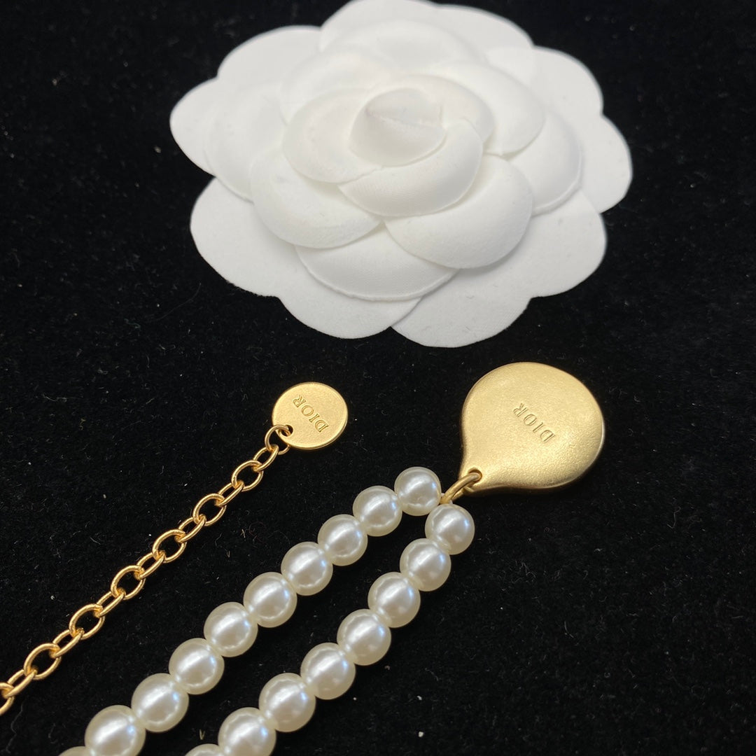 Fashion CD Pearl Pendant Brand Necklace