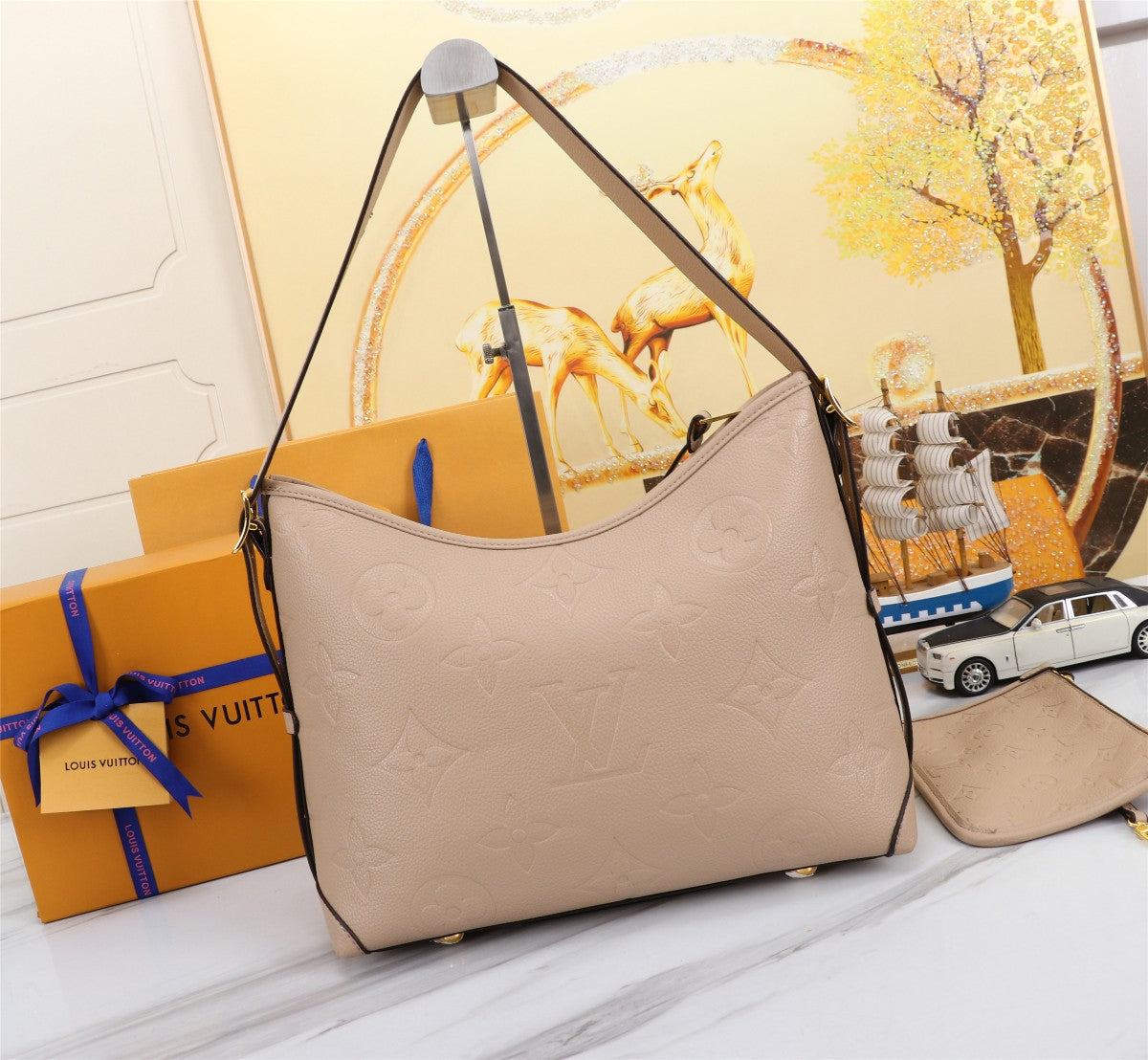 3 color embossed leather tote bag