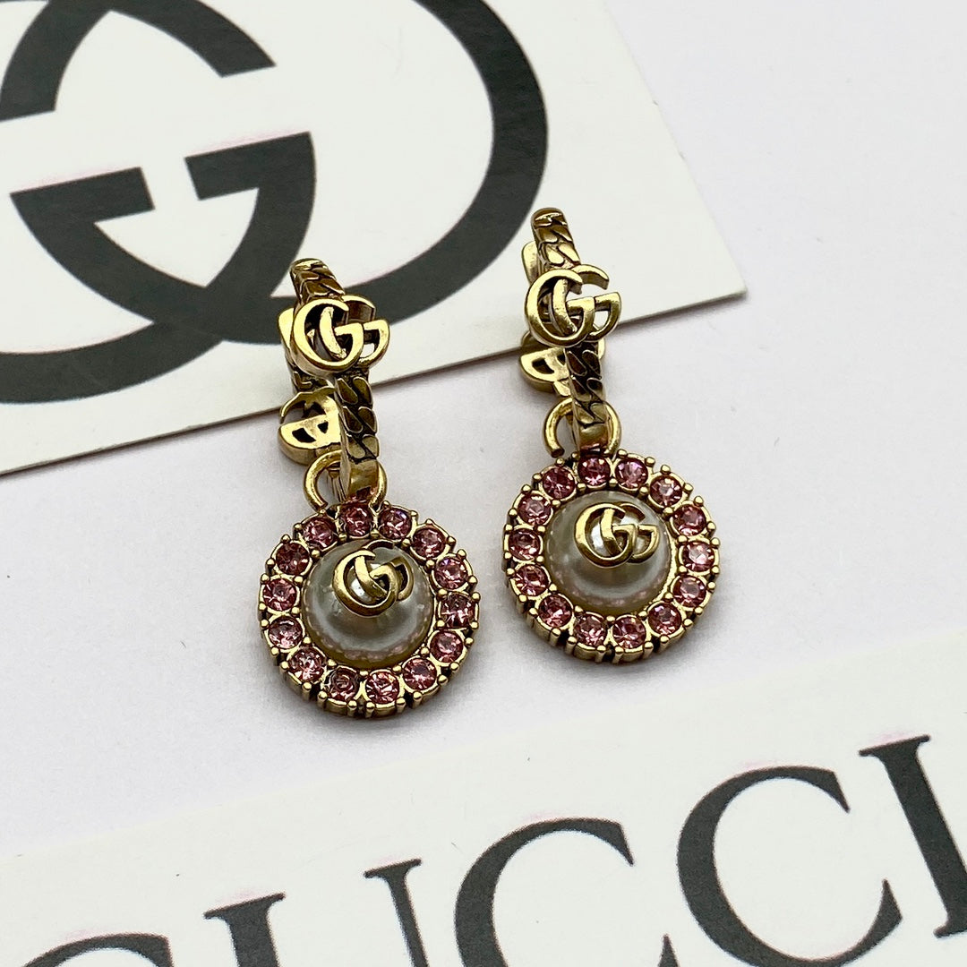 Vintage double G rhinestone round earrings