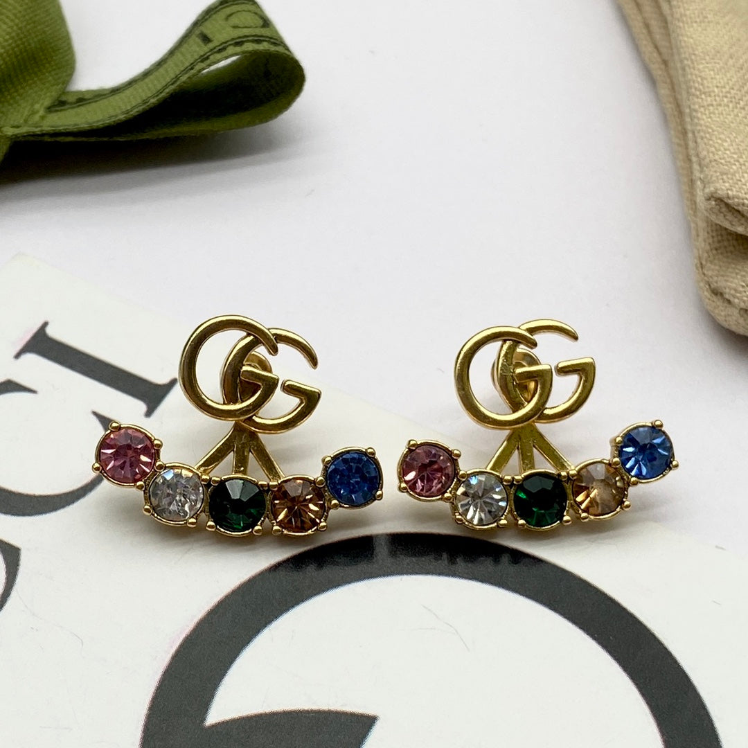 Stylish Double G Color rhinestone earrings