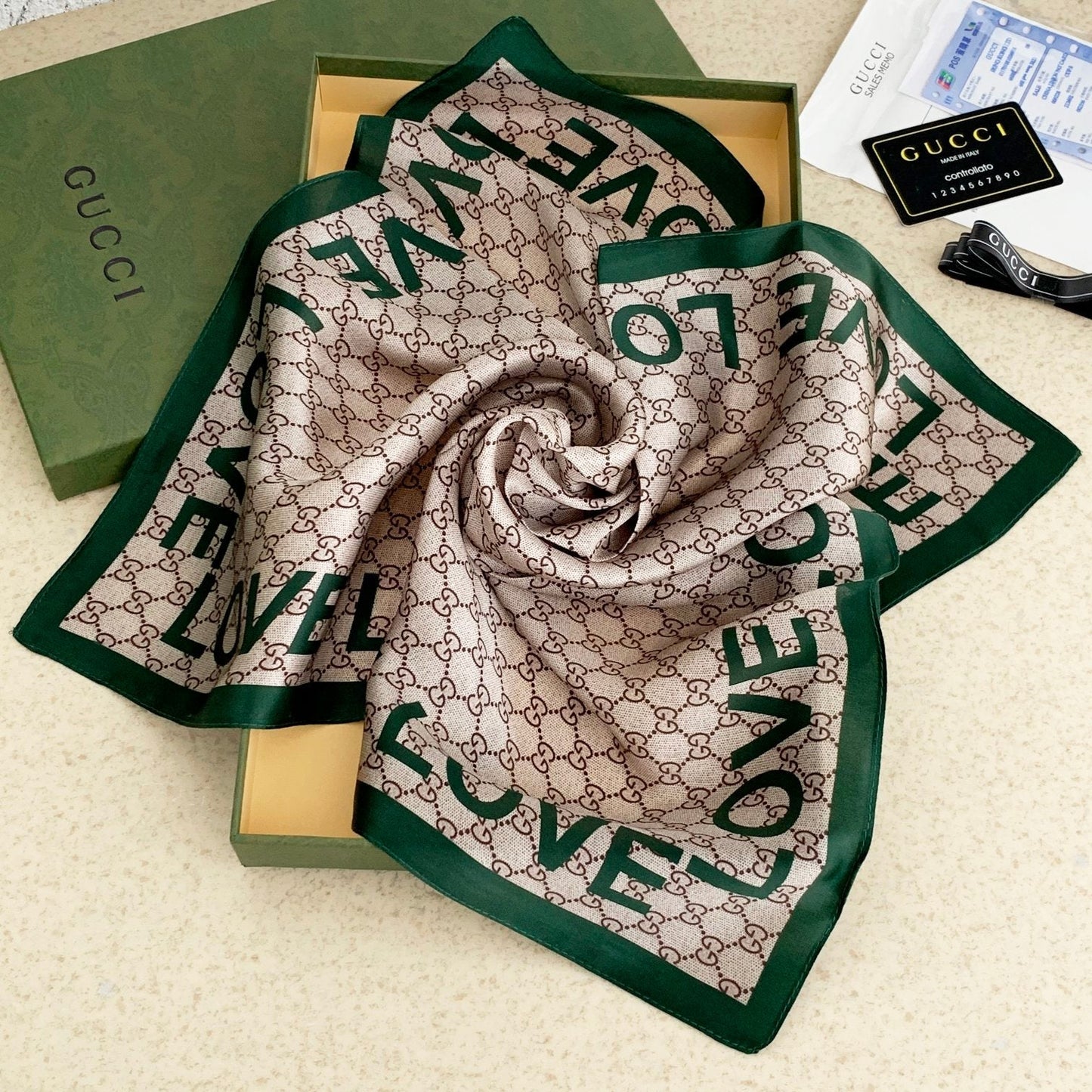 Double G letter chain pattern silk scarf