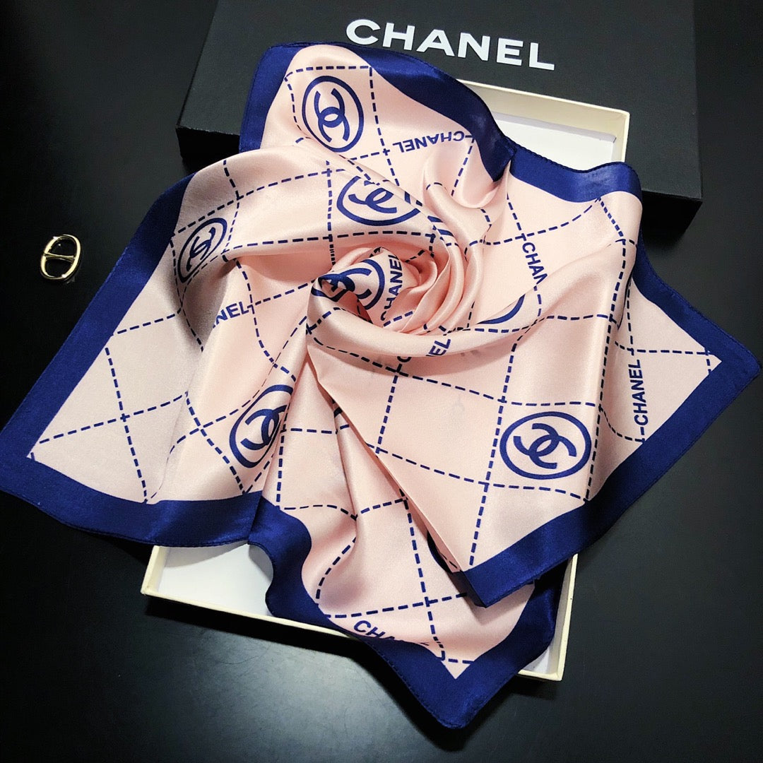 Double C square striped silk scarf