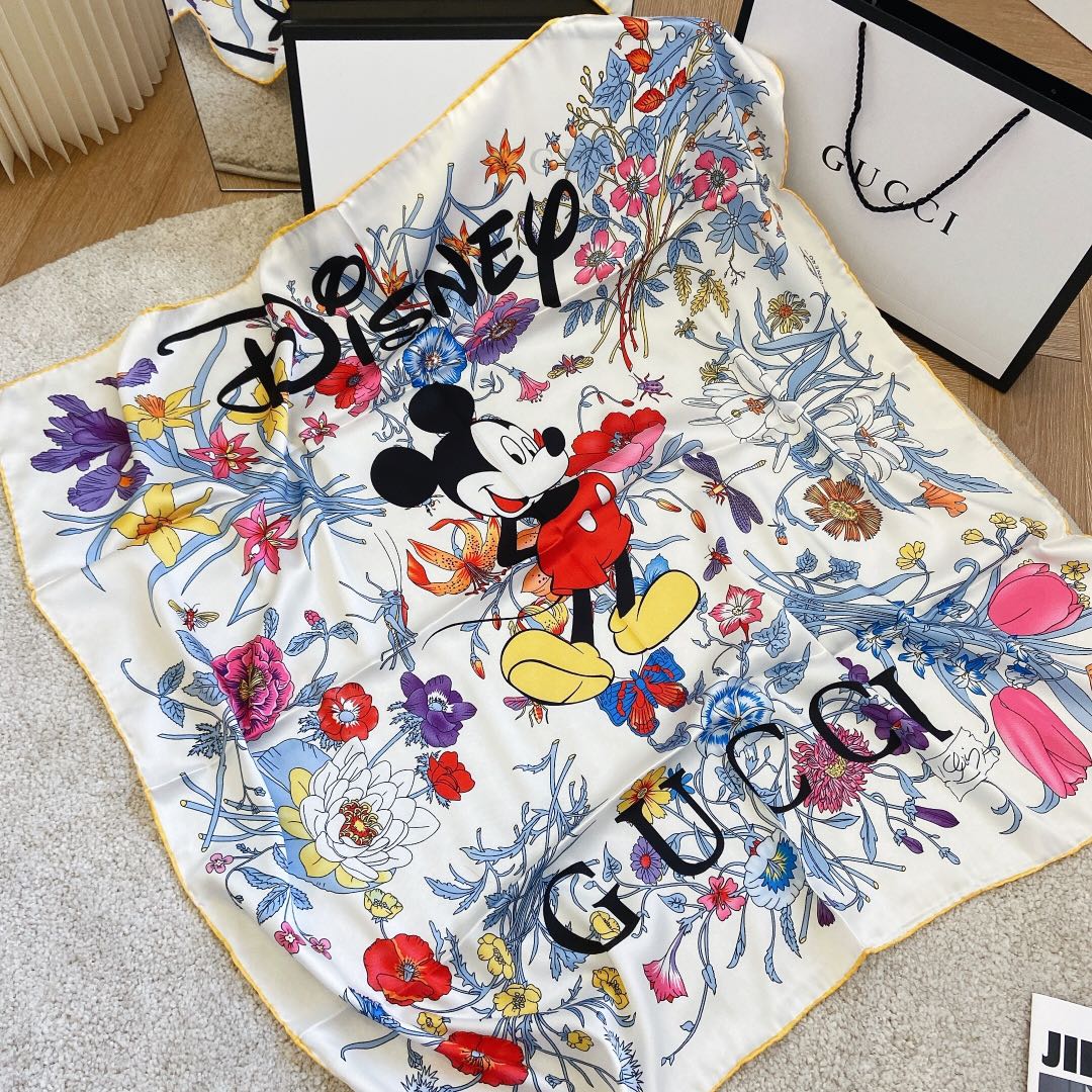 Fashionable GG Mickey Mouse joint printed silk scarf