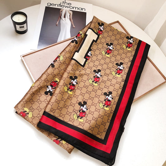 Fashion GG Mickey Mouse printed silk scarf