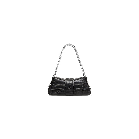 WOMEN'S LINDSAY SMALL SHOULDER BAG WITH STRAP CROCODILE EMBOSSED IN BLACK