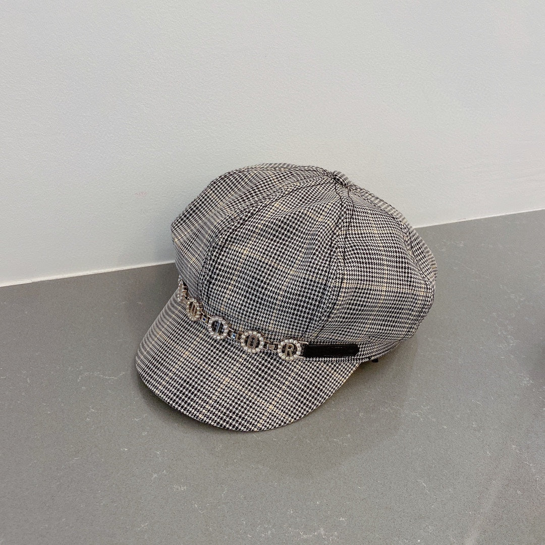 Fashion ladies plaid pattern octagonal hat