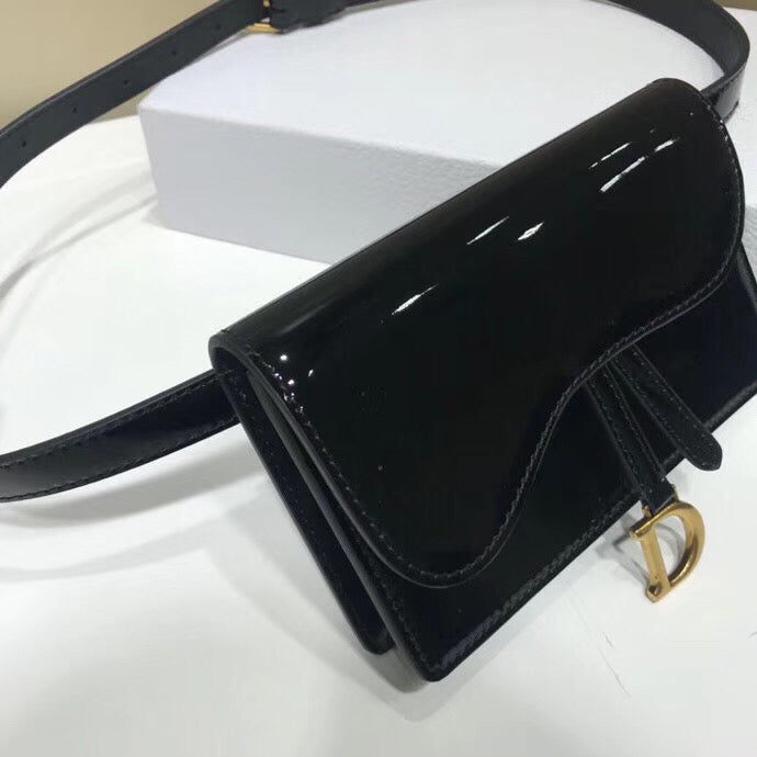 Saddle Belt Bag In Black Patent Leather