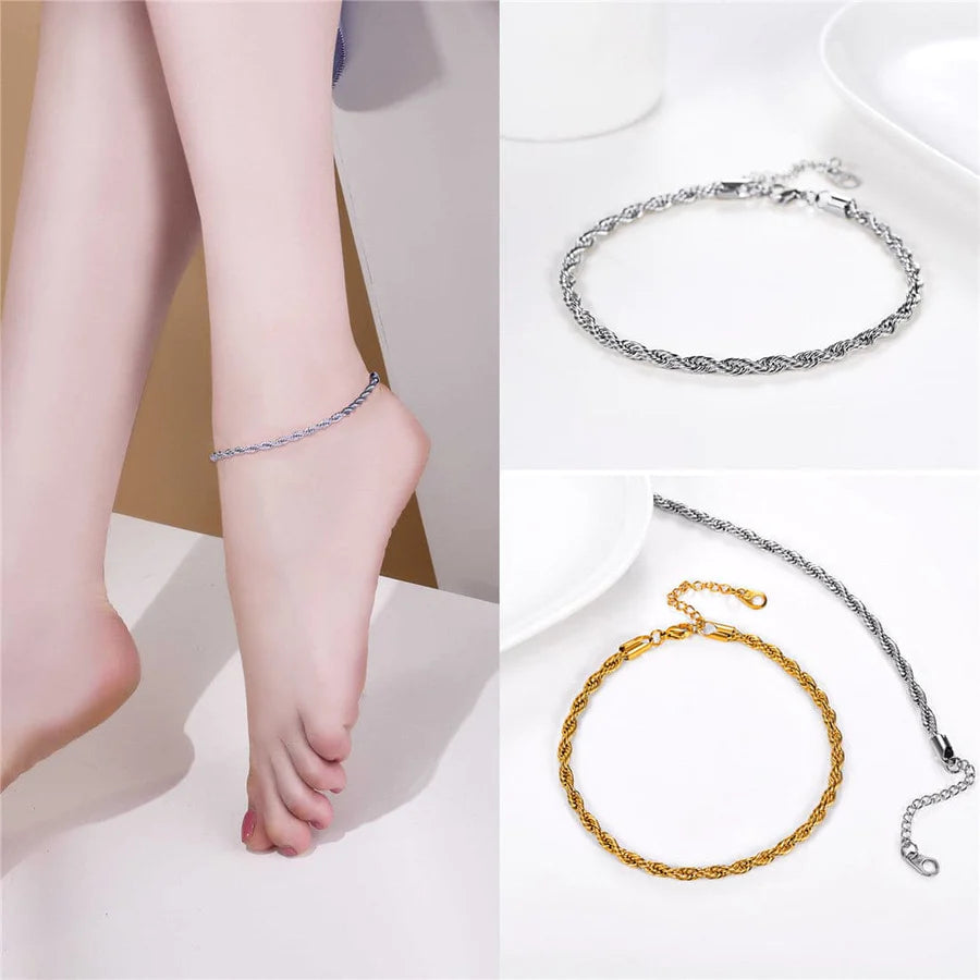 Twisted Rope Chain Anklet for Women Gold Ankle Bracelet 3MM Wide