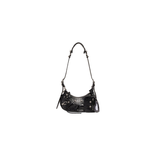 WOMEN'S LE CAGOLE XS SHOULDER BAG CROCODILE EMBOSSED WITH RHINESTONES IN BLACK