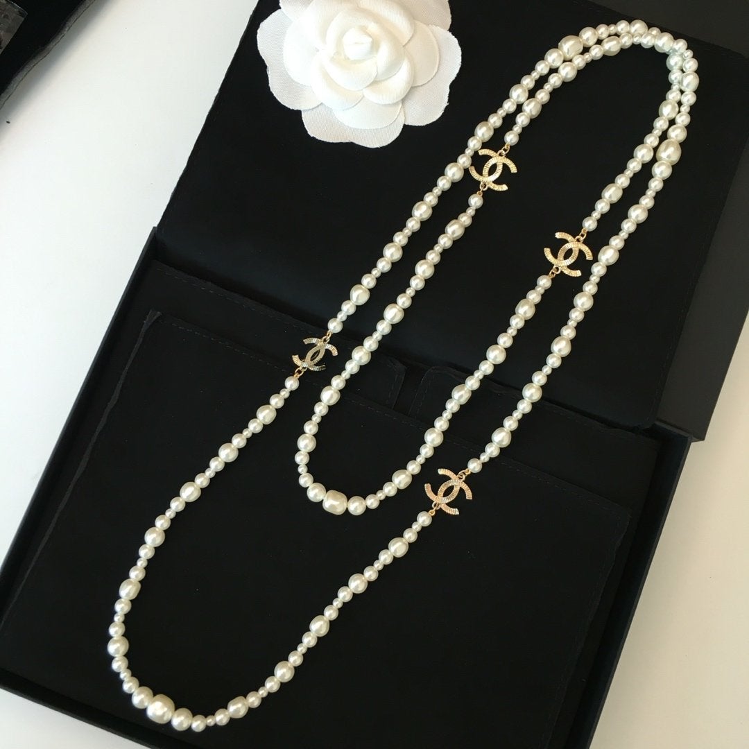 Classic Double Pearl Sweater Necklace