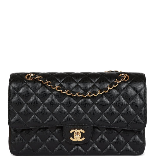 Medium Classic Double Flap Bag Black Caviar Gold Hardware