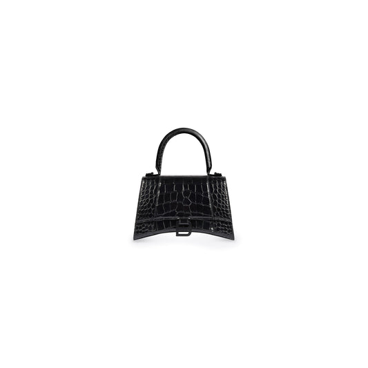 WOMEN'S HOURGLASS XS HANDBAG CROCODILE EMBOSSED IN BLACK