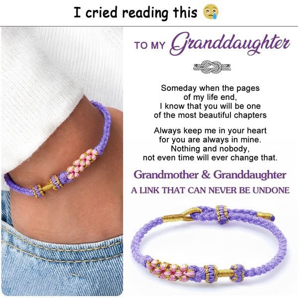 🎁Last Day 49%--For Granddaughter - 💞Grandmother And Granddaughter A Link That Can Never Be Undone Peach Blossom Knot Bracelet🌸