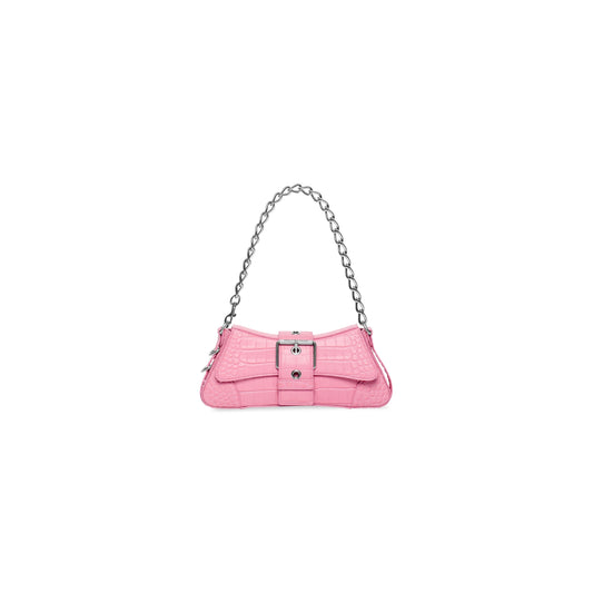 WOMEN'S LINDSAY SMALL SHOULDER BAG WITH STRAP CROCODILE EMBOSSED IN LIGHT PINK