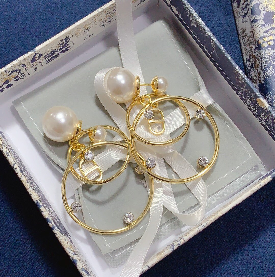 Pearl Double Ring 925 Silver Needle Earrings