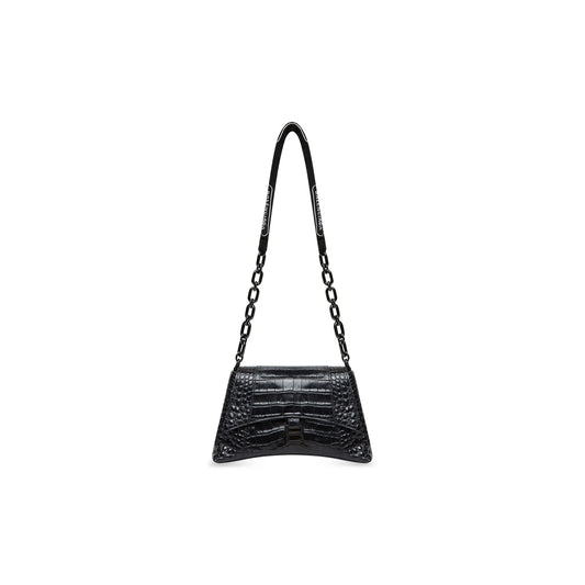 WOMEN'S DOWNTOWN SMALL SHOULDER BAG WITH CHAIN CROCODILE EMBOSSED IN BLACK