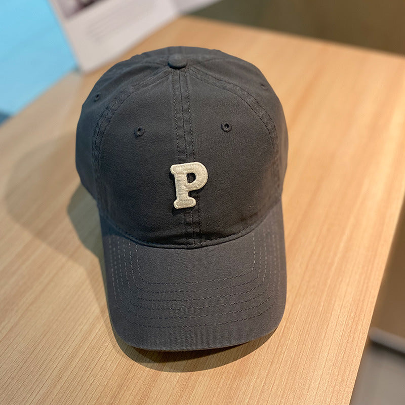 solid color retro lowercase P-shaped baseball cap