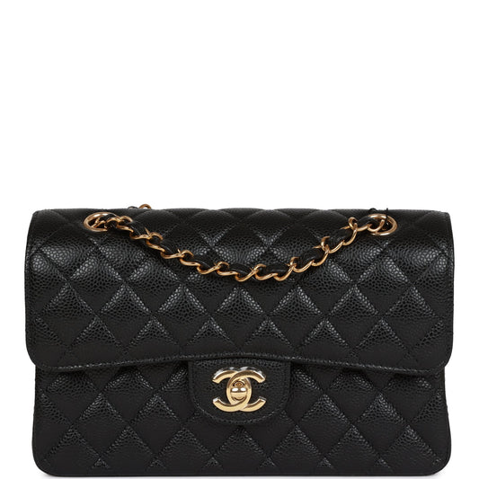 Small Classic Double Flap Black Caviar Gold Hardware