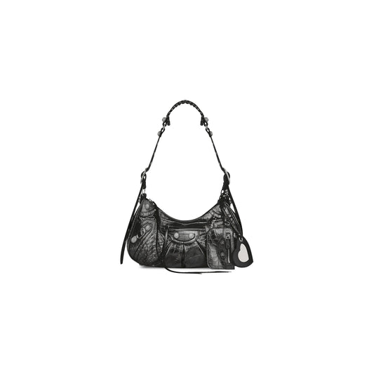 WOMEN'S LE CAGOLE SMALL SHOULDER BAG METALLIZED CROCODILE EMBOSSED WITH RHINESTONES IN GREY