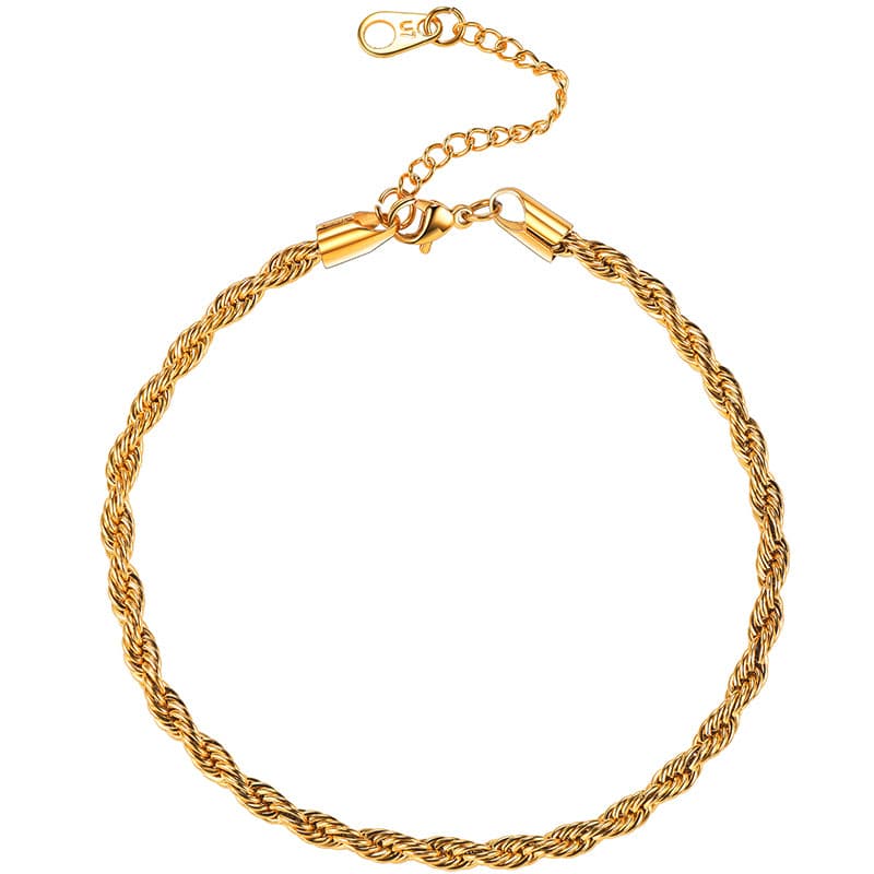 Twisted Rope Chain Anklet for Women Gold Ankle Bracelet 3MM Wide