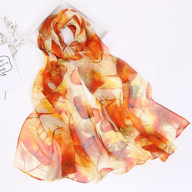 Thin Sunscreen Leaf Pattern Silk Scarf