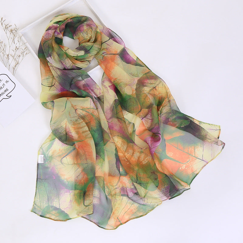 Thin Sunscreen Leaf Pattern Silk Scarf