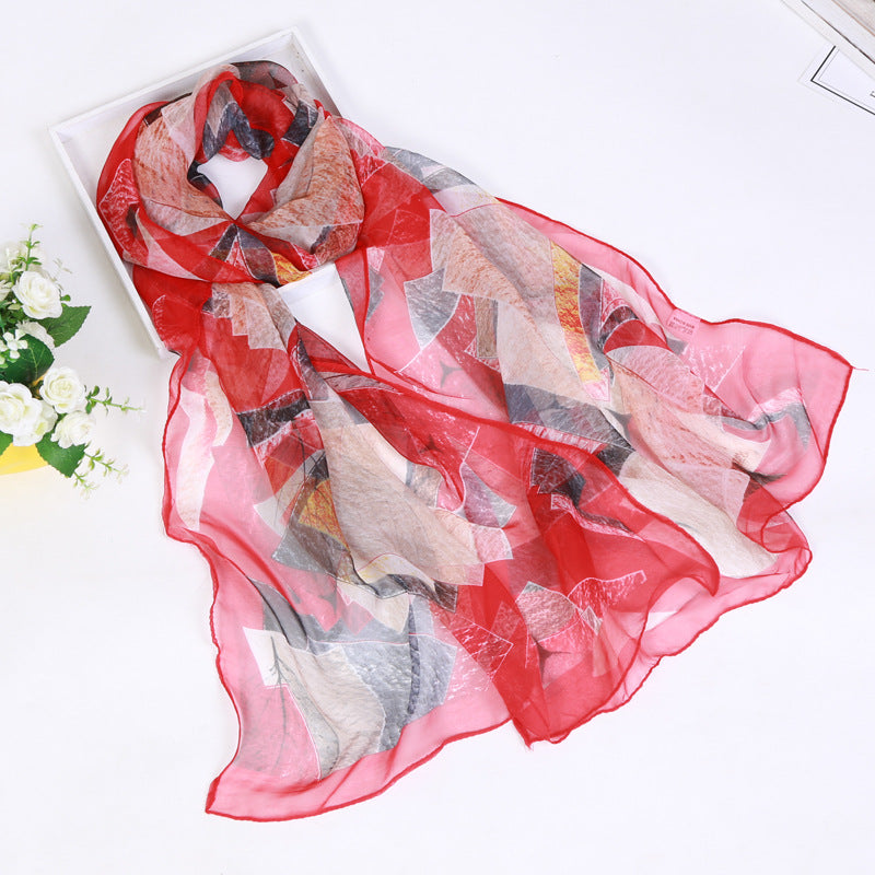 Thin Sunscreen Leaf Pattern Silk Scarf