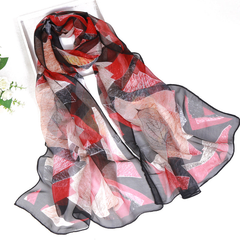 Thin Sunscreen Leaf Pattern Silk Scarf