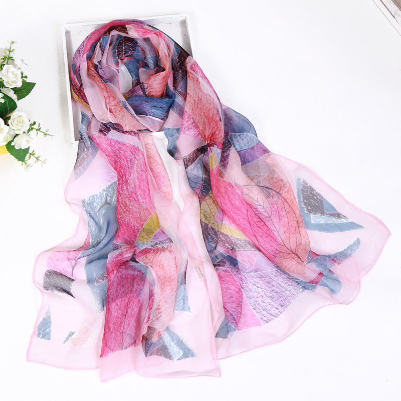 Thin Sunscreen Leaf Pattern Silk Scarf