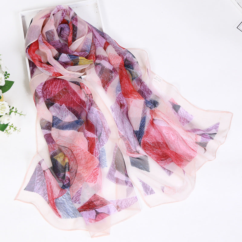 Thin Sunscreen Leaf Pattern Silk Scarf