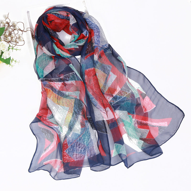 Thin Sunscreen Leaf Pattern Silk Scarf