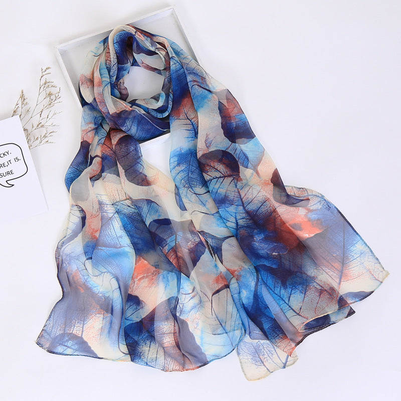 Thin Sunscreen Leaf Pattern Silk Scarf