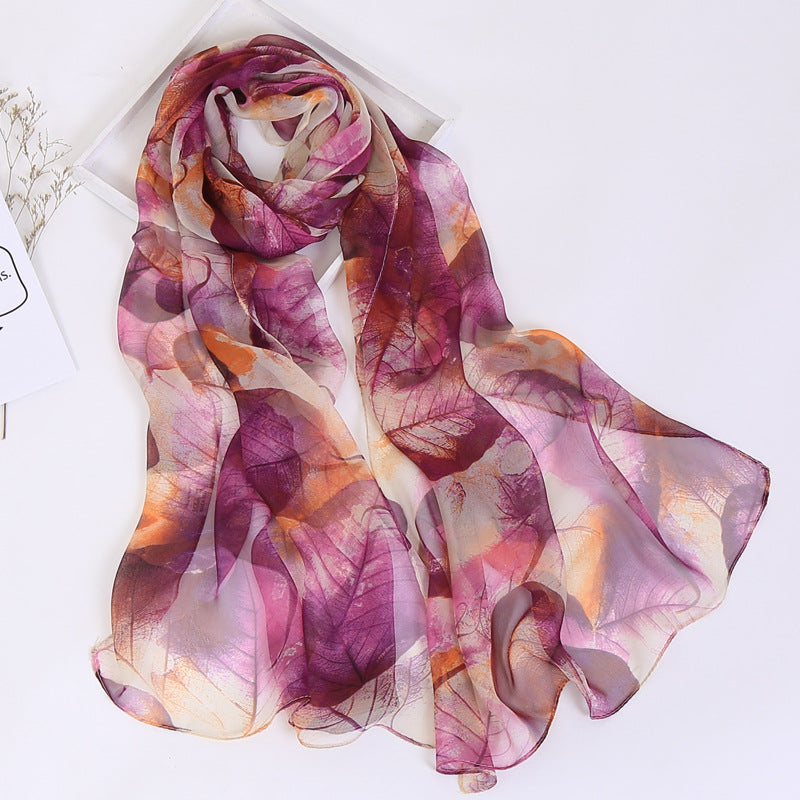 Thin Sunscreen Leaf Pattern Silk Scarf