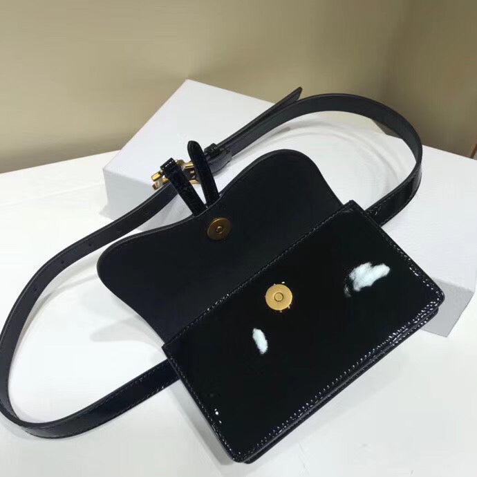 Saddle Belt Bag In Black Patent Leather