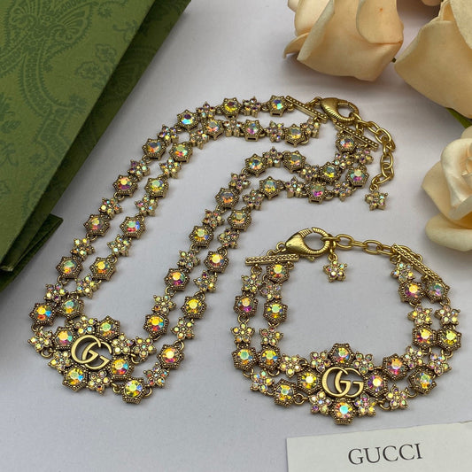 luxury colored diamonds double G necklace bracelet