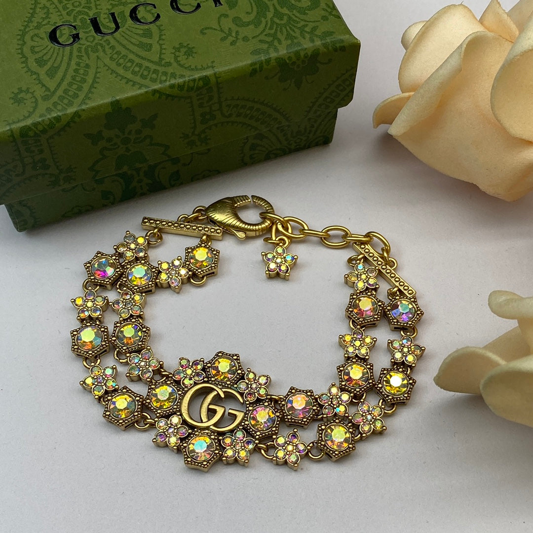 luxury colored diamonds double G necklace bracelet