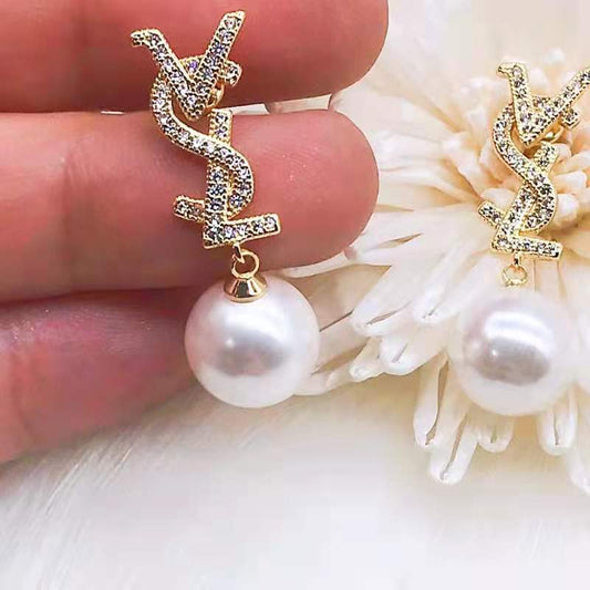 Classic Letter Loop Pearl Earrings