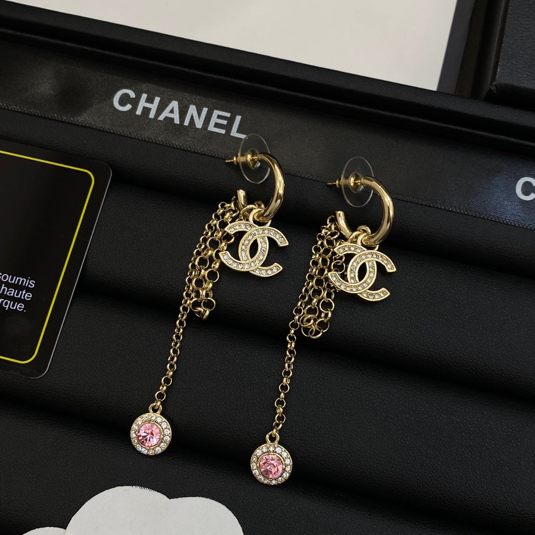 Classic Brass CC Rhinestone Earrings