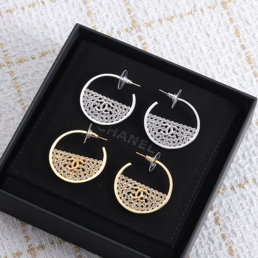 Classic Moon CC Rhinestone Earrings