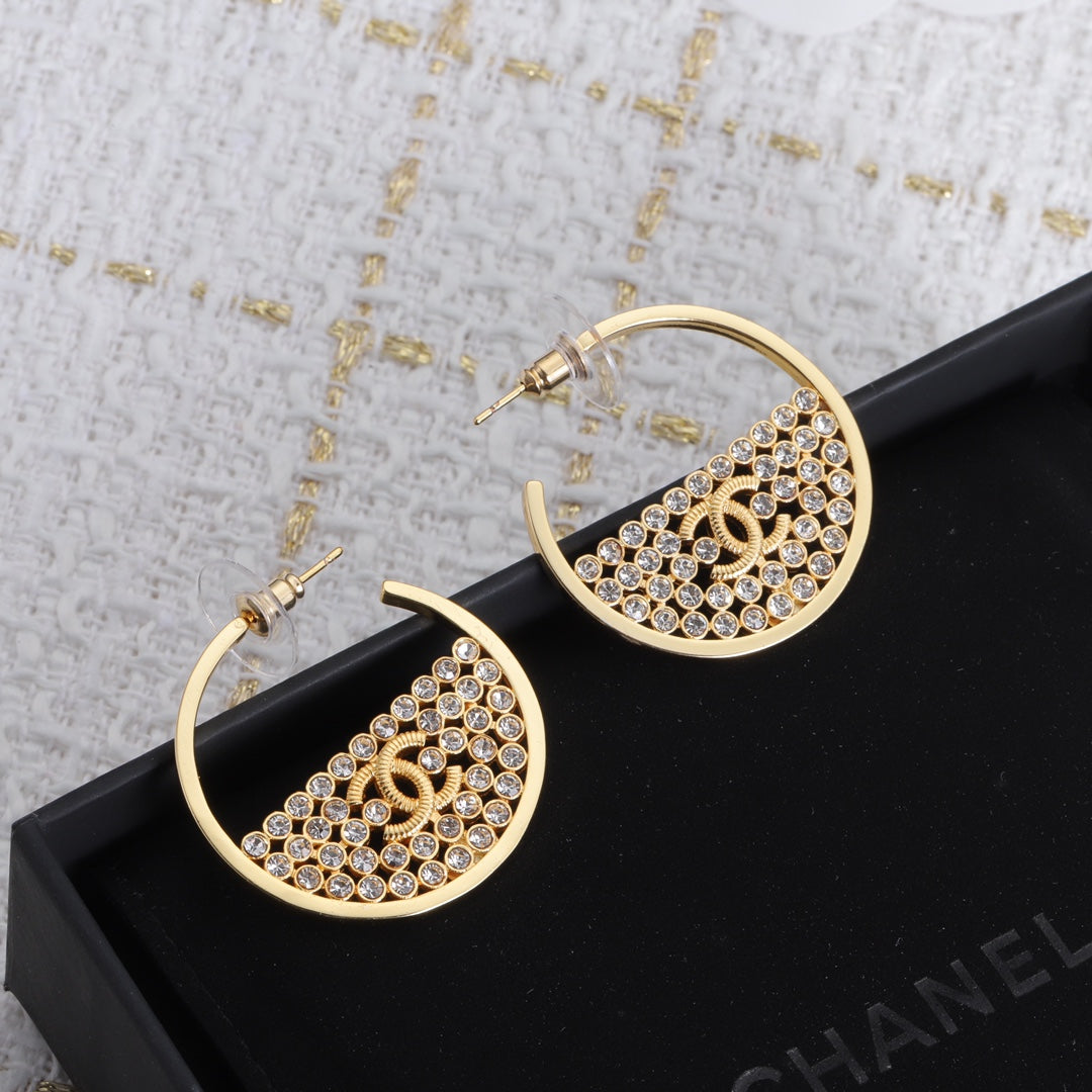 Classic Moon CC Rhinestone Earrings