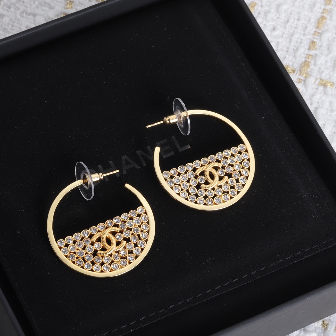 Classic Moon CC Rhinestone Earrings