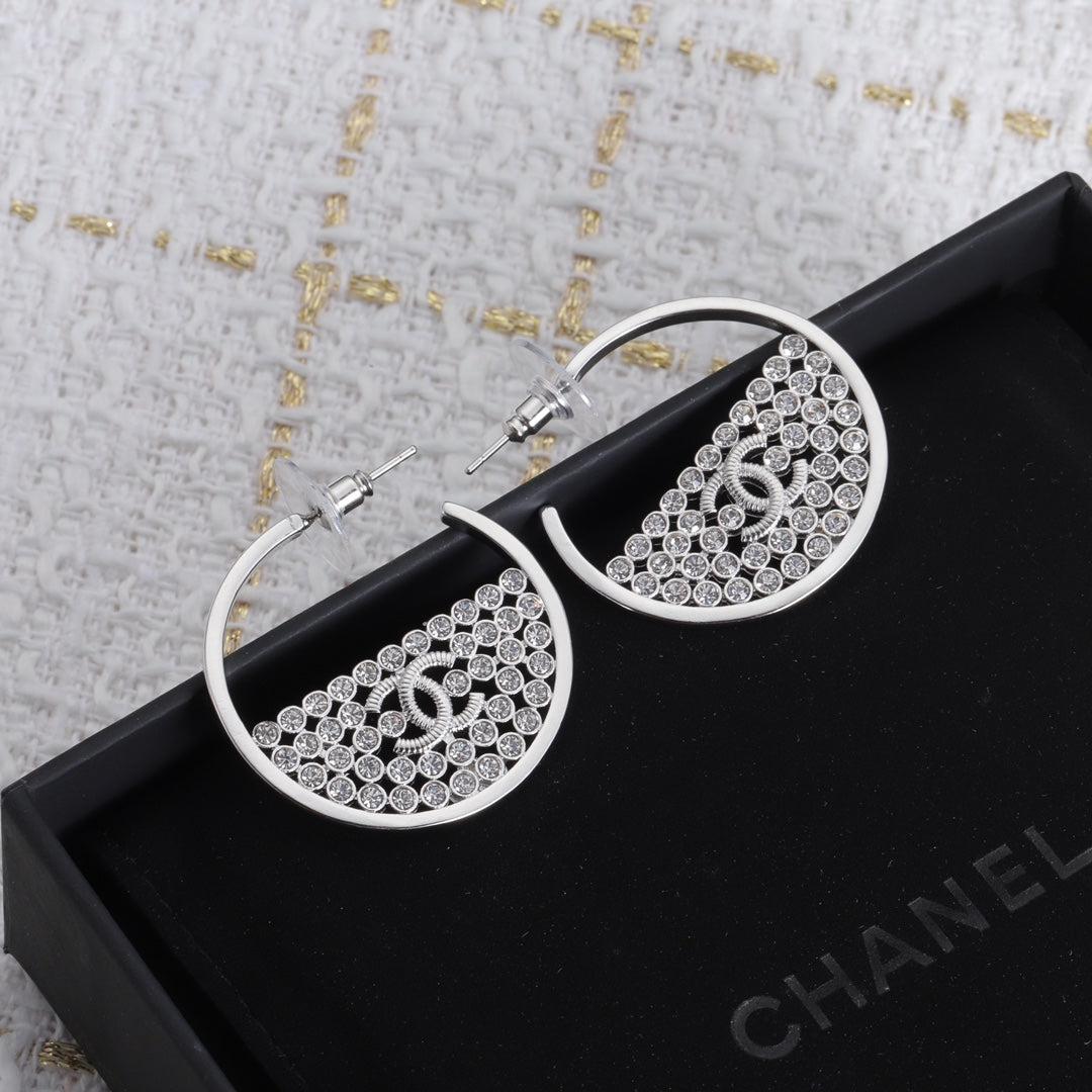 Classic Moon CC Rhinestone Earrings