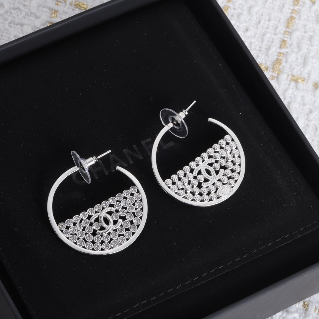 Classic Moon CC Rhinestone Earrings