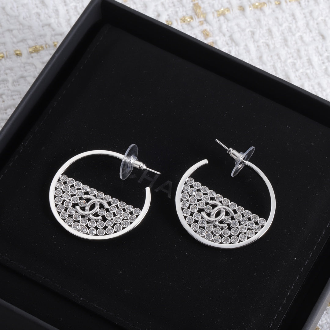 Classic Moon CC Rhinestone Earrings